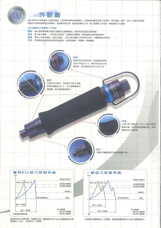 M&L台湾美之岚 大支- 下压式气动起子- 人因工学橡胶防滑设计